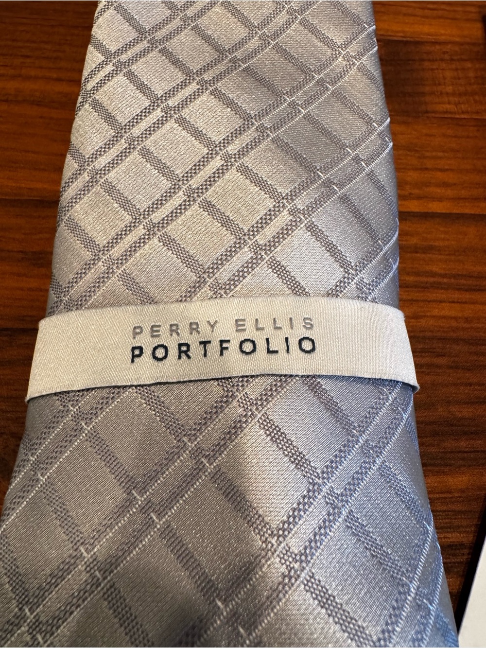 Perry Ellis Portfolio Silver Gray Checked Tie
